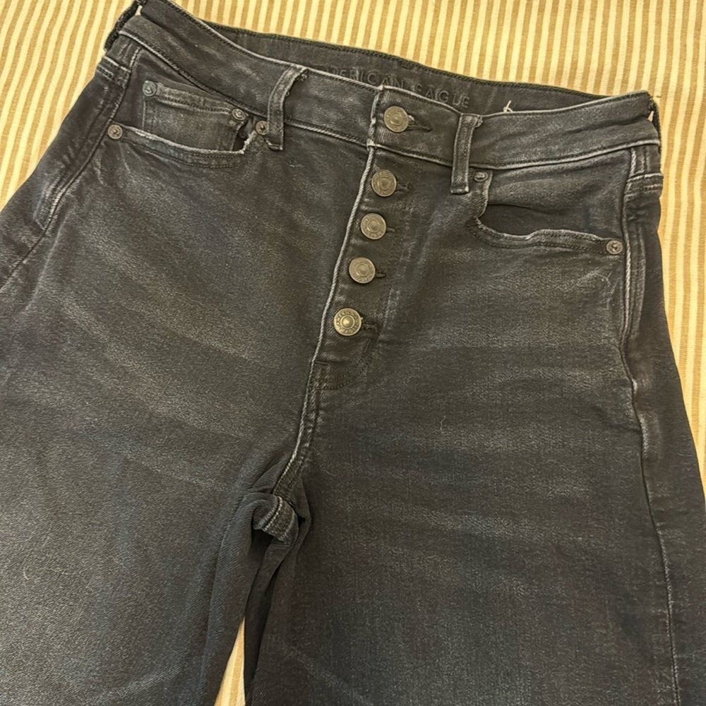 American Eagle wide leg cropped black pants, super stretch, size 4